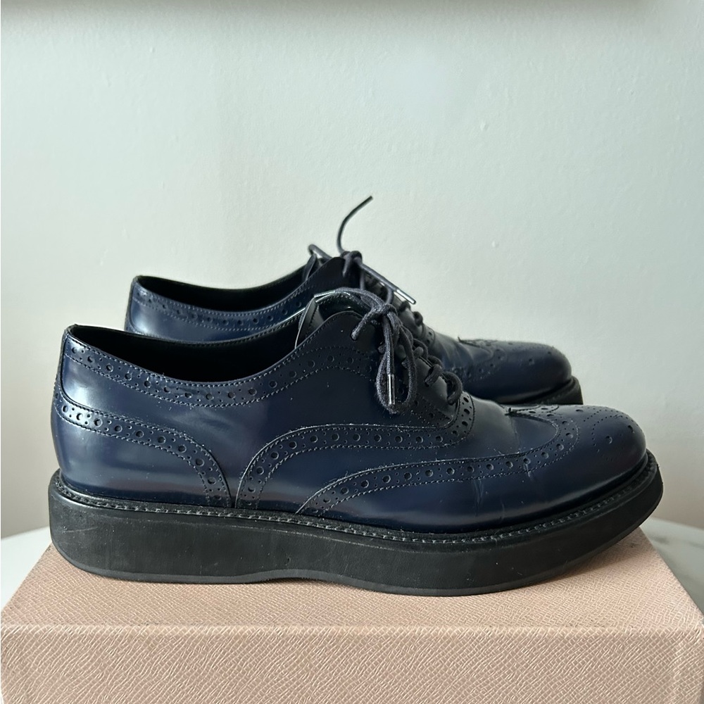 Prada Women’s Navy Brogue Oxfords 36